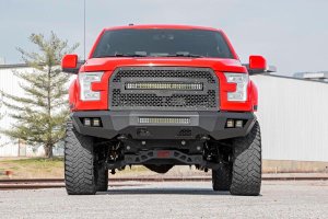Ford F-150 Front Bumper - Rough Country - LED Bumper with 2in LED Cubes and 20in LED Light Bar - Flat Black - '15-'17